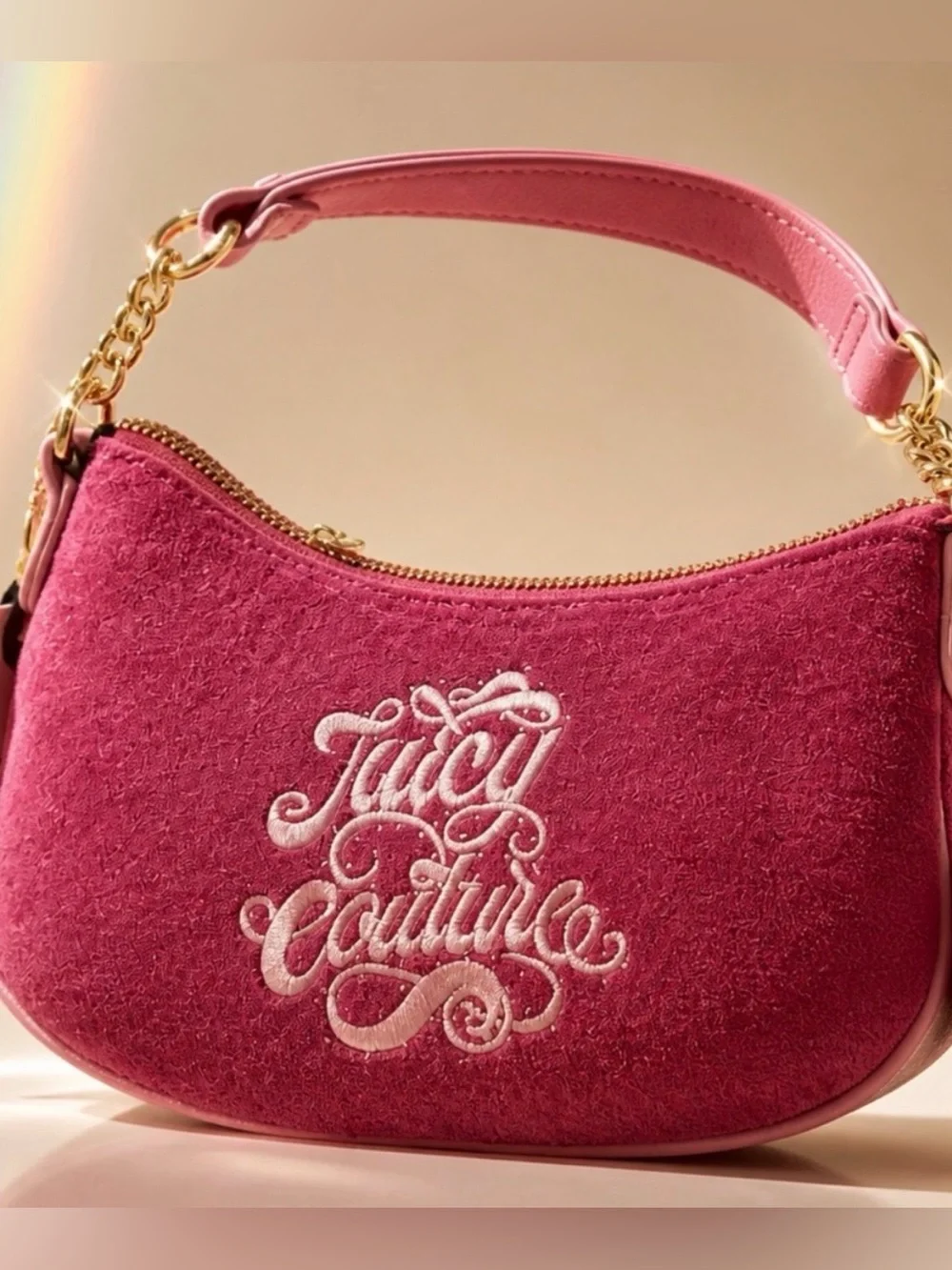 Juicy Couture Fuchsia Suede Shoulder Bag with Gold Chain NWT